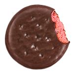 a chocolate cookie with pink sprinkles on it