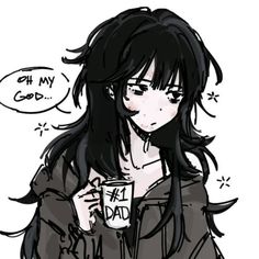 a drawing of a girl holding a coffee cup