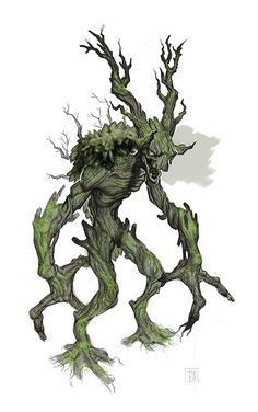 a drawing of an evil creature with large, green arms and claws on it's body