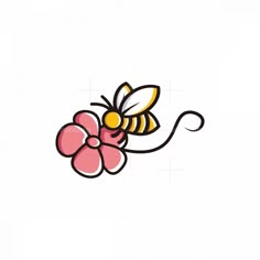 Flower Bee logo Daisy Bee Tattoo, Cute Logo Design Ideas, Bee Design Art, Bee Logo Ideas, Honeybee Logo, Spring Symbols, Bee Logo Design, Bee On A Flower, Small Bee Tattoo