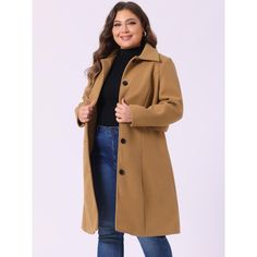 The Women's Plus Size Single Breasted Belted Winter Long Coat is the perfect addition to your winter wardrobe. The coat features a belted closure that allows for an adjustable fit, while the single-breasted design adds a touch of sophistication. The A-line silhouette creates a flattering and feminine look, and the longline length provides extra warmth. Be ultra-sophisticated and cozy in this warm coat, cut with a turn-down collar and versatile pockets for a feminine chic longline silhouette. The versatile design allows you to wear this coat with both dresses and jeans, making it suitable for various occasions such as coffee shops, shopping, work, office, business, and weekend gatherings. The stylish design and versatile color make it a go-to choice for both casual and formal occasions.