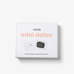 a white box with an orange print on the front and side of it that says minidiates