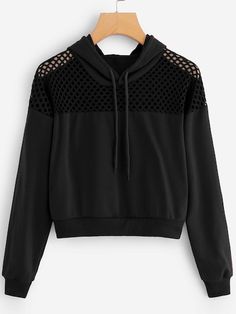 Shop Contrast Fishnet Hooded Sweatshirt online. SheIn offers Contrast Fishnet Hooded Sweatshirt & more to fit your fashionable needs. Crop Leggings Outfit, Dark Blue Crop Top, Leggings Outfit Casual, Swag Fashion, Blue Crop Top, Crop Top Hoodie, Teenager Outfits, Black Women Fashion, Teen Fashion Outfits