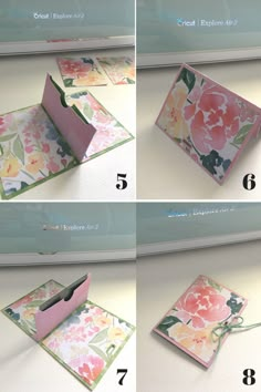 instructions to make an origami card box with flowers on the inside and outside