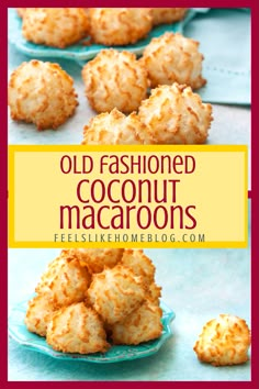 coconut macaroni and cheese bites on a blue plate with the title text overlay