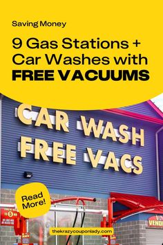 a car wash and free vags sign in front of a gas station