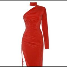 New Without Tags ! In Perfect Condition No Signs Of Wear Of Flaws! Fitted Long Sleeve Dress For Red Carpet, Red Carpet Long Sleeve Evening Dress, Red Ruched Gala Dress, Red Silk Evening Dress For Red Carpet, Elegant Long Sleeve Dress For Red Carpet, Red Ruched Dress For Gala, Red Silk Evening Dress For Party, Elegant Long Sleeve Red Carpet Dress, Red Draped Gala Evening Dress