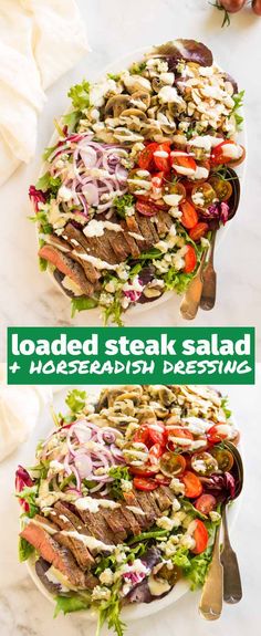 two plates filled with different types of salads on top of each other, and the same