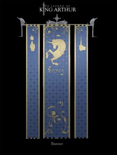 the legend of king arthrur is shown in blue and gold with an image of a