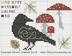 a cross stitch pattern with a bird holding an umbrella