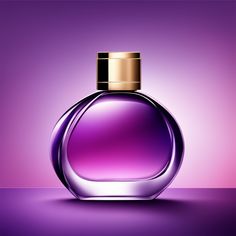 a bottle of perfume on a purple background