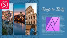 an image of the collage of different places in italy with text that reads days in italy