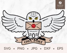 the owl post logo with an envelope on it's chest and wings, in front of