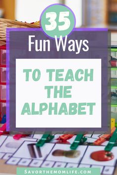 an alphabet game with the words 35 fun ways to teach the alphabet in front of it