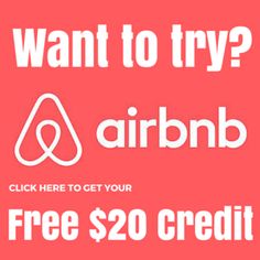 an airbn sign with the words, want to try? click here to get your free $ 20 credit