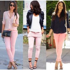 Pink pant inspo Blush Pink Pants Outfit, Light Pink Pants Outfit Work, Pink Pants Outfit Summer, Pink Jeans Outfit Summer, Blush Pants Outfit, Light Pink Jeans Outfit, Outfit Pantalon Rosa, Light Pink Pants Outfit