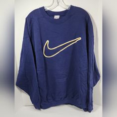 Nwot Vintage Nike Men's Swoosh Pullover Sweatshirt *Rare* Size: Extra Large Color: Navy Blue With Yellow Nike Logo! Measurements In Pictures Above! I Will Ship This Item Out Via Usps Priority Mail 2-5 Day Mail With A Tracking Number For Confirmation I Ship Items Out Every Day So Expect A Quick Delivery! Please Feel Free To Ask Any Questions You May Have I Answer Most Questions Within 4 Hours During Business Hours Eastern Time!! Shipping: All Items Are Picked Up From Our Warehouse Either Same Bus Blue Crew Sweatshirt For Sports, Nike Navy Tops For Streetwear, Nike Blue Sporty Sweatshirt, Blue Sporty Sweater For Sports, Sporty Blue Sweater For Sports, Nike Blue Crew Tops, Vintage Nike Hoodie, Nike Crewneck Sweatshirt, Silly Clothes