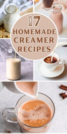 homemade creamer recipe collage with cinnamons, milk and other ingredients to make it