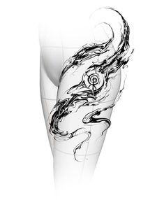 an artistic black and white photo of a woman's leg with swirls on it