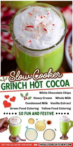 an advertisement for a green hot cocoa drink