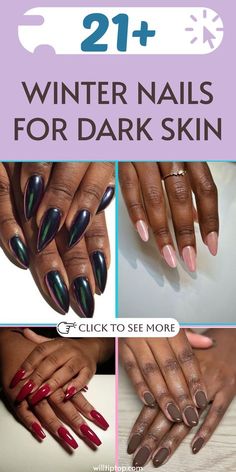 Winter Nails Dark, Nails Dark Skin, Nail Fashion Trends, Nails Dark, Trendy Christmas Outfits, Nail Art For Beginners, Dark Complexion, Cute Christmas Nails, Blue Nail Art