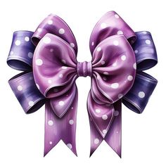 a purple bow with white polka dots on it