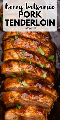 You're going to love this easy Thanksgiving main dish! So juicy with a perfect balance of sweet and tangy flavors, this Honey Balsamic Pork Tenderloin will also be a hit at your Christmas dinner party. Save this Thanksgiving dinner recipe! Dinner Recipes Pork Tenderloin, Dinner Recipes Oven, Dinner Ideas Pork, Balsamic Pork Tenderloin, Kid Dinner, Balsamic Pork Tenderloins, Loin Recipes