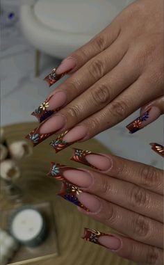 Nails Acrylic Mexican Theme, Barro Nail Design, Mexican Barro Nails, Mexican Design Nails, Mexican Nails Designs Acrylic, Baptism Nails, Cantarito Nails, Mexican Acrylic Nails, Mexican Themed Nails Acrylic