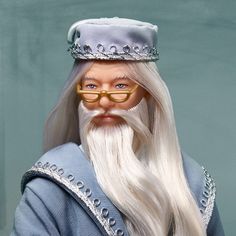 a man with long white hair wearing glasses and a hat on top of his head