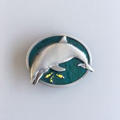 Vintage Style Enamel Fish Dolphin Wildlife Belt Buckle Gurtelschnalle Brand New In Stock Only Buckle No Belt SKU:BUCKLE-WT070 Material:Zinc Alloy Heavy Metal Antique Brushed Silver Color Length Size is, 3.54 inch, Height Size is, 2.76 inch, Weight is 5 oz Length Size is, 90 mm, Height Size is, 70 mm, Weight is 140 g The inner diameter for back loop is, 1.58 inch (40 mm), fits belt up to 1.58 inch (40 mm) Width Button Snap On Belts All of our buckles is fitting to all of our Button Snap on Belts you could please choose your favorite belt in our store Belt Buckle, Dolphins, Belt Buckles, Heavy Metal, Zinc Alloy, Silver Color, Belts, Vintage Style, Shoe Accessories