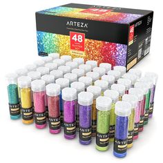 the artza set includes 48 different colors, including glitters and acrylic