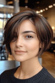 Pixie Haircut Straight Hair Round Face, Brunette Short Bob, Short Ear Length Hair, Bixie Straight Hair, The French Bob Haircut, Best Bob Haircuts For Fine Hair, "bixie" Haircut With Bangs, "bixie" Haircut 2022 Long, Ear Length Bob