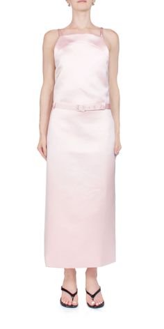 The Sandy Liang Jasper Dress is a must-have for any elegant occasion. Crafted from gorgeous soft pink satin, this maxi dress features thin straps and a high square neckline for a chic and sophisticated look. The belted silhouette adds a flattering touch to this stunning evening dress. Details: Color: Pink 100% Polyester Double faced satin fabric Zip closure at back Belted silhouette Vendor Code: F24D354-F062 Fits true to size Model is 5ft 5in and is wearing a size 2 Sandy Liang, Favorite Daughter, Cute Jeans, Mom Sweatshirt, Hair Fragrance, Womens Size Chart, Engineered Garments, Pink Satin, Top Shoes