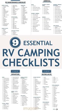 the essential guide to rv camping checklist for all types of vehicles and their owners