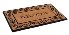 a welcome mat with the word welcome on it and an ornate border around the door