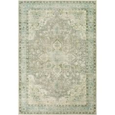 an area rug with green and beige colors