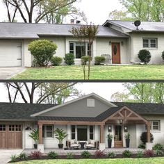 before and after photos of a house with landscaping