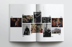 an open book with pictures of people in black and white