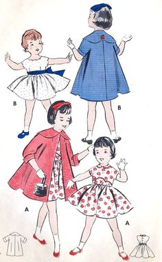 Retro kids 1950s Girls, Vintage Clothes Patterns, Children's Dresses, Girl Dress Pattern, Dress Making Patterns, Childrens Clothing