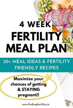 a meal with fruit on it and the words, 4 week fertity meal plan