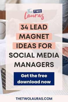 background photo of a woman working crosses-legged on the bed with a laptop and mobile phone, title reads: 34 lead magnet ideas for social media managers. Get the free download now. Lead Magnet Ideas, Social Media Marketer, Freelance Social Media, Paid Social, Lead Magnet, Profitable Business, Sales And Marketing