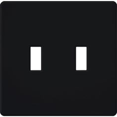 a black wall plate with two white switches on it's sides and one light switch