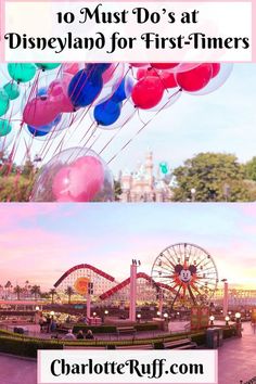 the disneyland theme park with balloons and rides