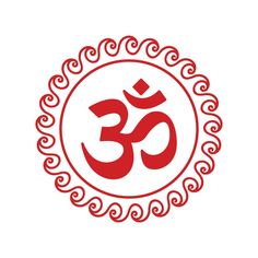 the om shan symbol in red on a white background