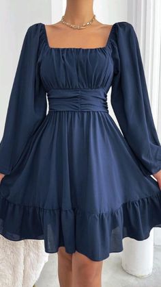 Lantern Sleeve Dress, Ruffle Hem Dress, Hoco Dresses, Dresses For Teens, Lantern Sleeve, Outfit Casual, Hem Dress, Fancy Dresses, Simple Dresses