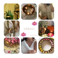 a collage of different pictures with flowers and jewelry