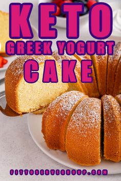 a white plate topped with cake next to a bundt cake