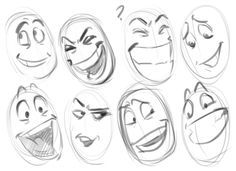 six different faces drawn in pencil with various expressions and facial expression, each one smiling