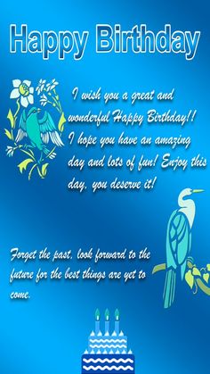 a blue birthday card with a bird on it