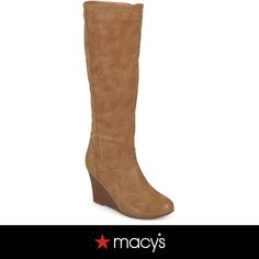 in stock Casual Brown Ankle-high Wedge Boots, Knee High Wedge Boots, Brown Wedge Heel Boots, Medium Width, Brown Knee-high Heeled Boots With Zipper, Brown Western Knee-high Boots With Snip Toe, Brown Knee-high Boots With Zipper Closure, High Wedges, Journee Collection, Wedge Boots